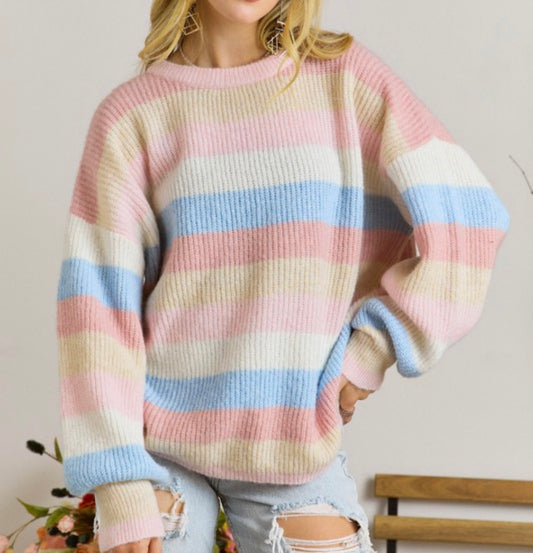 Oversized Pink Blue Stripe Sweater