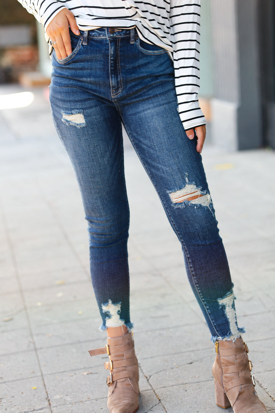 Distressed Denim High Rise Skinny Ankle Jeans
