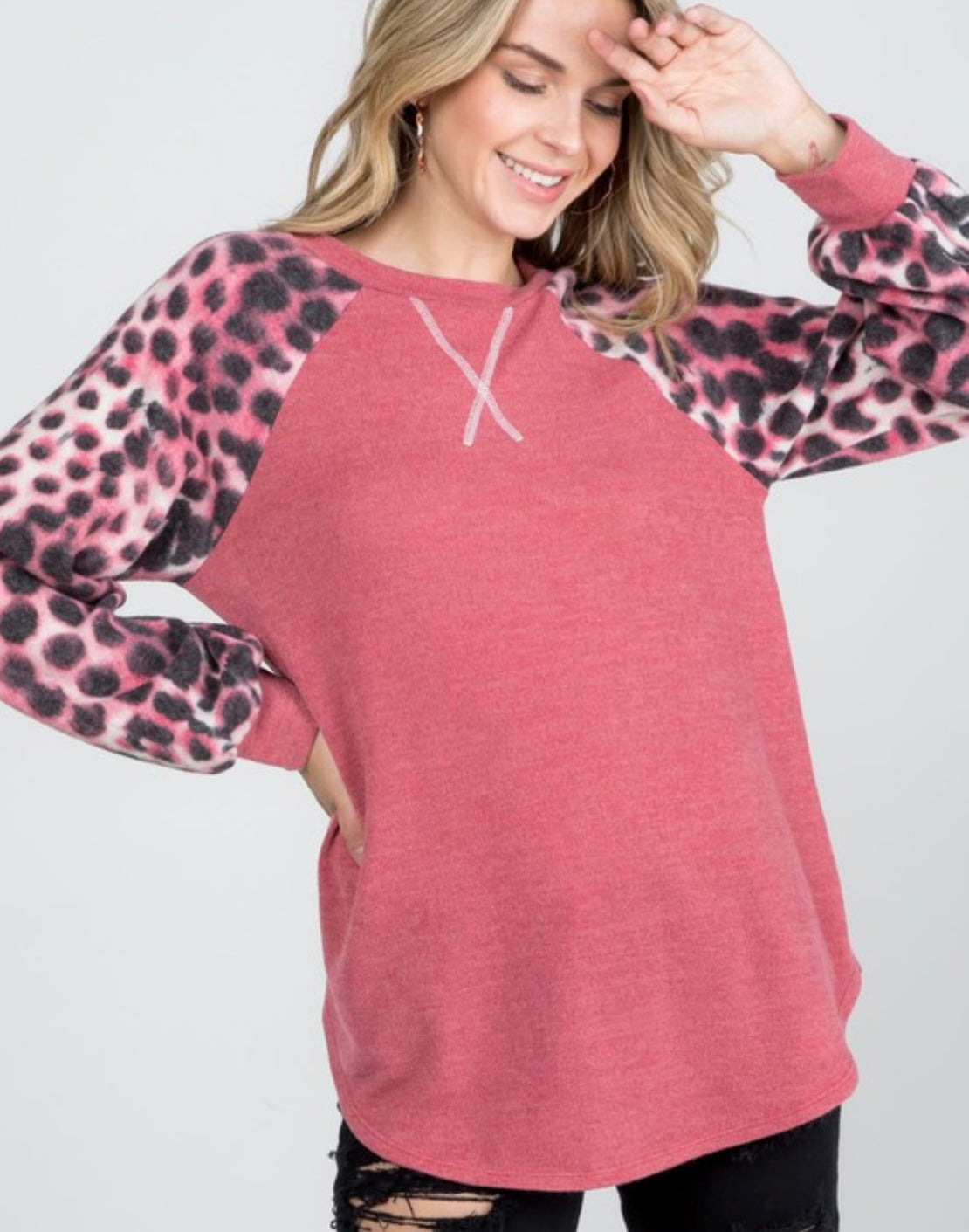 Pink Cheetah Hacci Long sleeve top