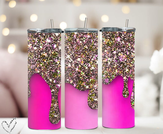 Pink Dripping Glitter 20oz tumbler