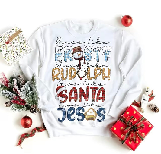 Frosty-Rudolph-Santa-Jesus Christmas Crewneck
