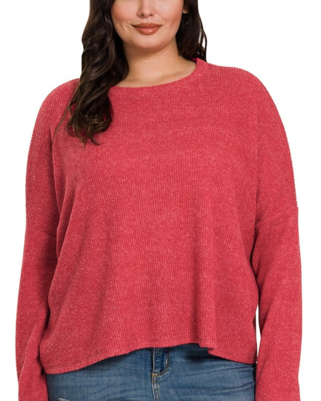 Zenana Red Ribbed Dolman Sweater