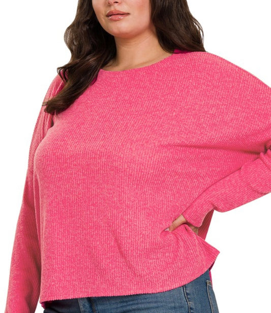 Zenana Pink Ribbed Dolman Sweater