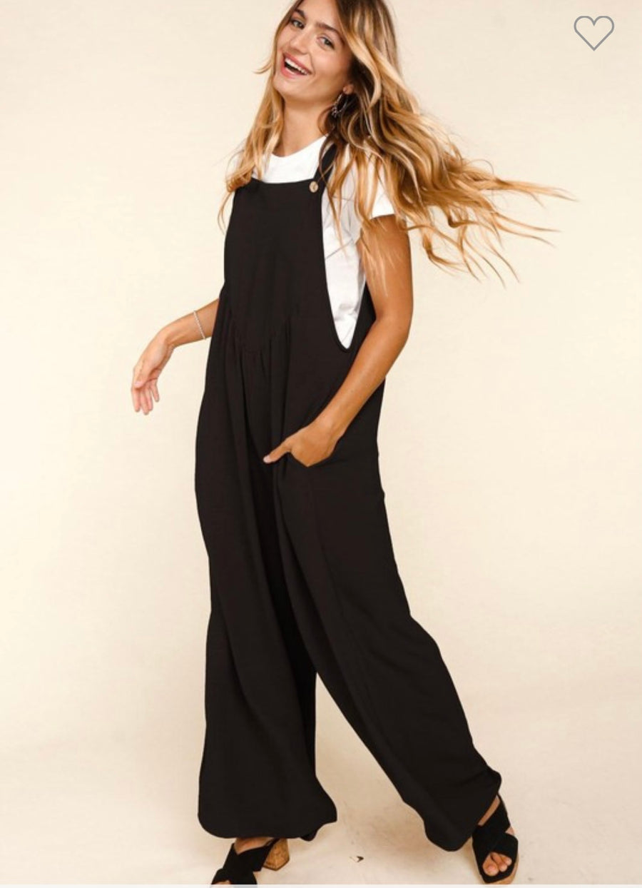 Wide Leg Overalls Button with Pockets