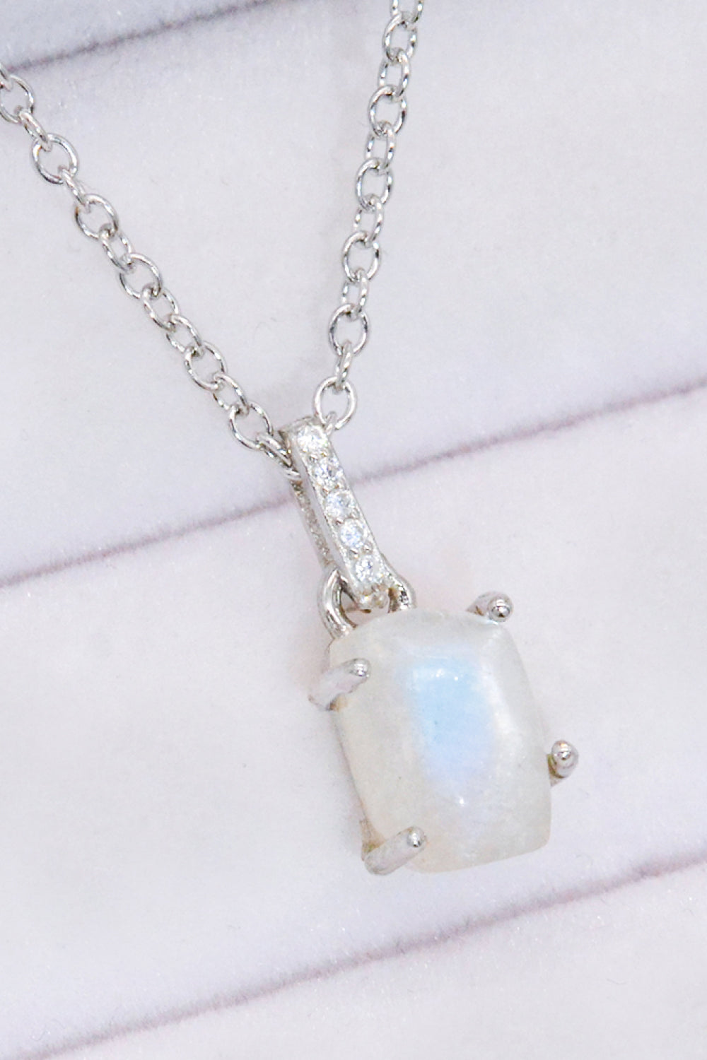 Natural Moonstone 4-Prong Pendant Necklace