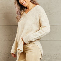 Heimish By The Fire Full Size Draped Detail Knit Sweater