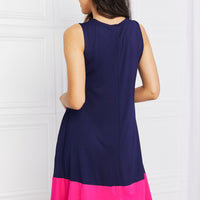 Yelete Full Size Two-Tone Sleeveless Mini Dress with Pockets
