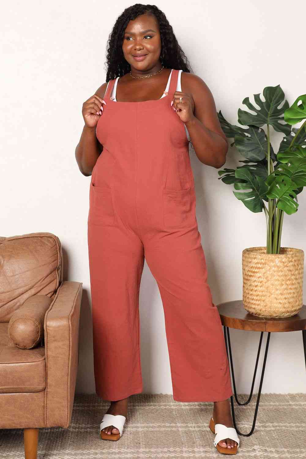 Double Take Wide Leg Overalls with Front Pockets